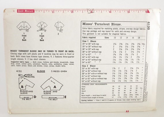 Vintage Simplicity 4130 Sewing Pattern Misses Turnabout