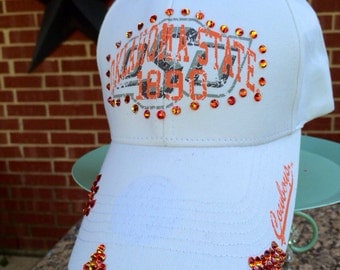 Oklahoma State Distressed Baseball Style, Mesh Back, Trucker Hat... EXTRA Bling/Rhinestones
