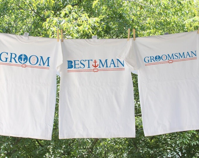 Nautical Groom, 1 Best Man and 2 Groomsman Shirts with Optional Date // Set of 4