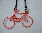 Upcycled - Repurposed - Paperclip Bicycle Necklace - Pendant - Orange