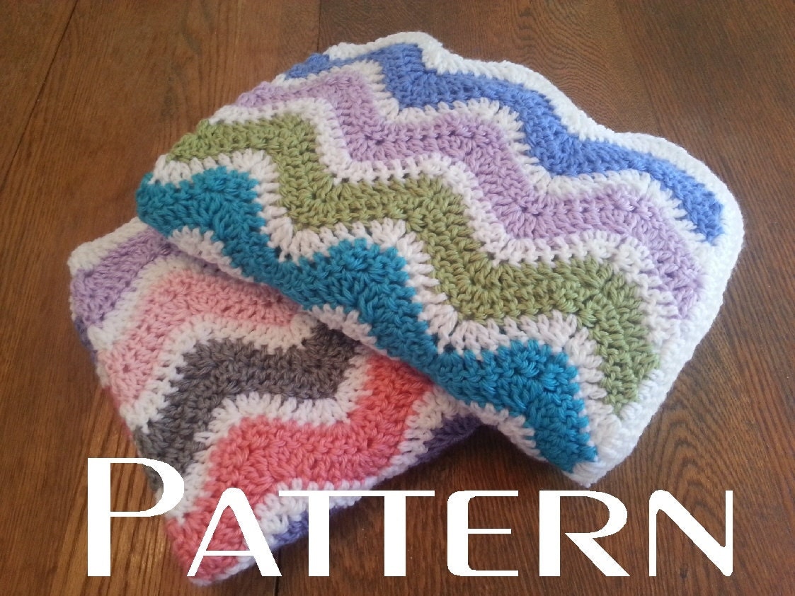 Crochet Pattern Wavy Ripple Baby Blanket Afghan Boy Girl DIY