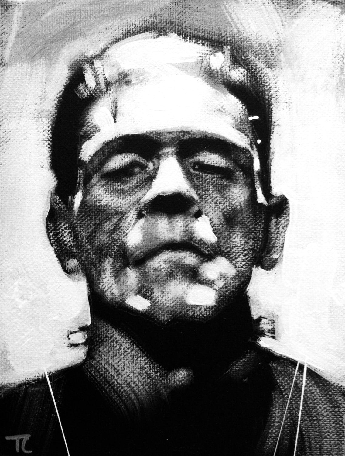 Frankenstein Black & White Art Portrait by SelphRoadStudios