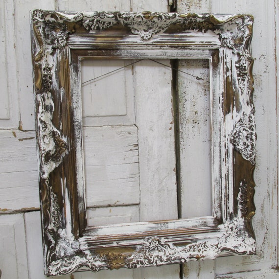 Large antique wood frame chippy white paint by AnitaSperoDesign
