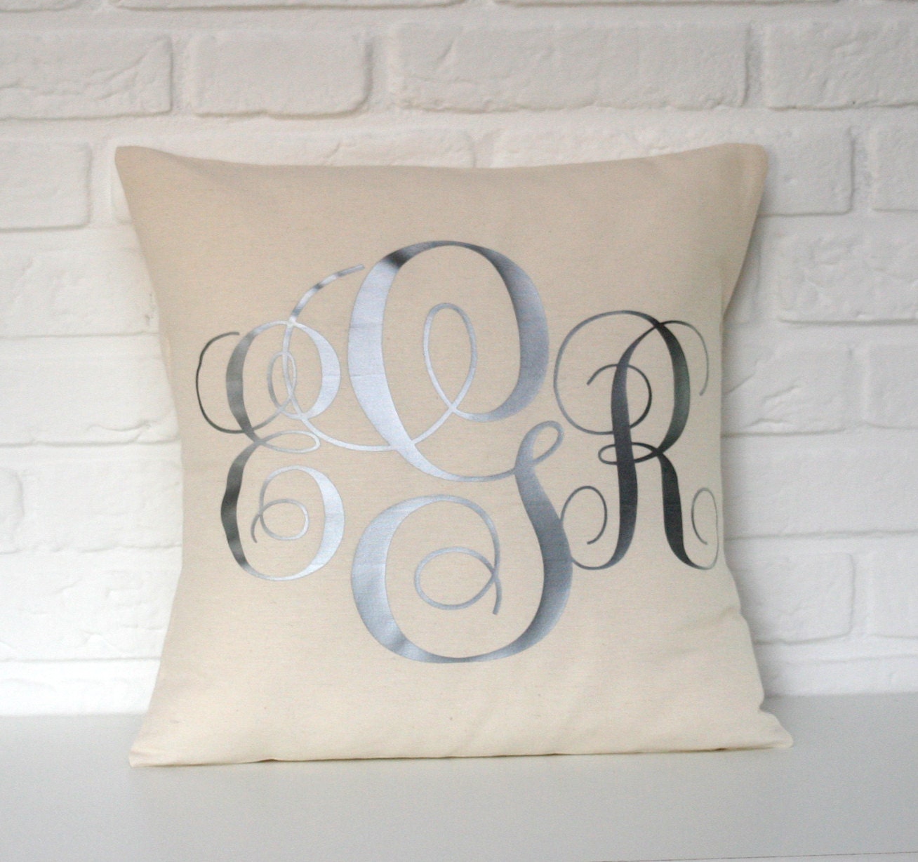Personalized Monogrammed pillow Silver throw pillow cover