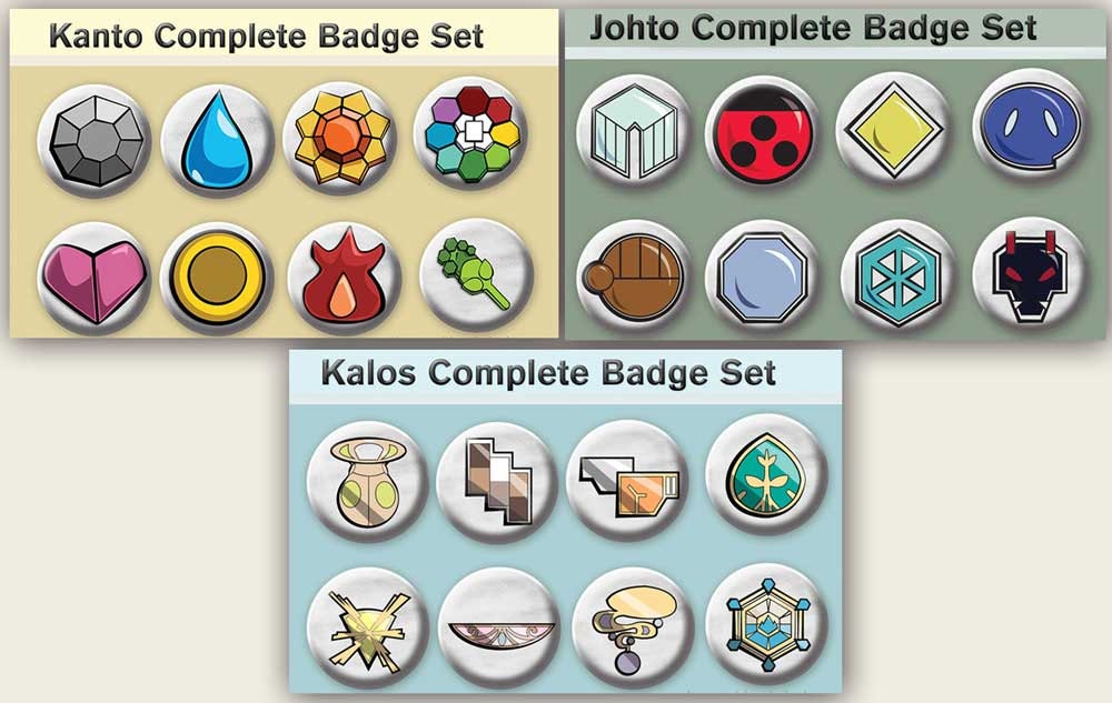 Pokemon Johto Kanto or Kalos Badges Pins or