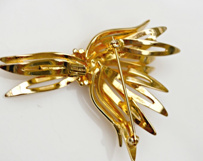 Wheat leaf Brooch - Signed Marvella - Gold tone - mid century pin