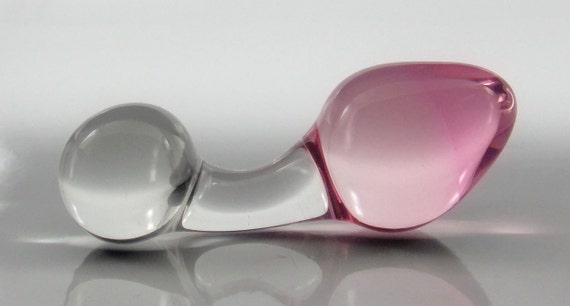 Small PINK ColorFade Glass Curved Handle Rosebud Butt Plug