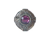 Vintage Brooch Celtic Cross / Shield Style Amethyst Rhinestone