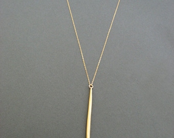 simple gold bar necklace, Long Necklace with Gold Stick Pendant, Long Gold necklace, modern, skinny, minimalist jewelry, gold dash