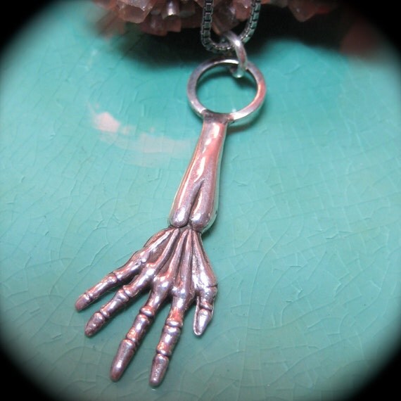 Sterling Silver Casted Skeleton Hand Necklace by BMarieFleming