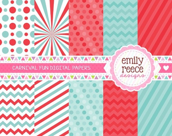 50% OFF - Carnival Polka Dots Sunburst Chevron Cute Digital Papers - Commercial Use - Scrapbooking Invitations Cards - Instant Download Il_570xn