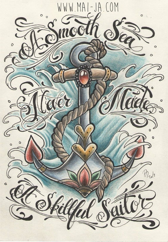 Items similar to Original Colored Pencil Drawing of an Anchor Tattoo