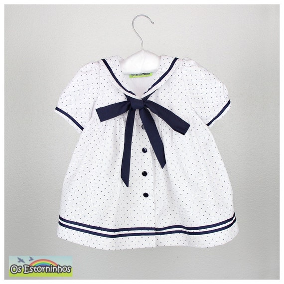 Baby Girl Outfit Baby Girl Sailor dress with navy blue polka