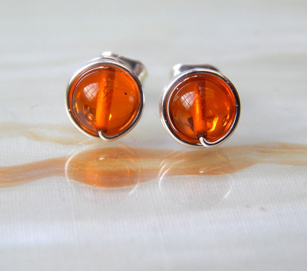 Amber Stud Earrings Small Amber Post Earrings Amber