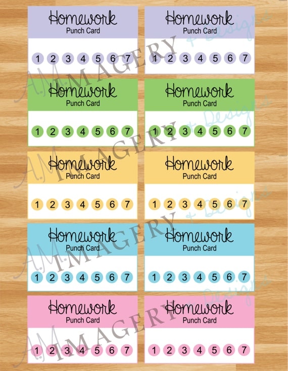 Color Homework Instant Download Punch Cards