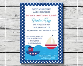 Nautical Sailboat Baby Shower Invitation. Sailor Baby Invitation ...