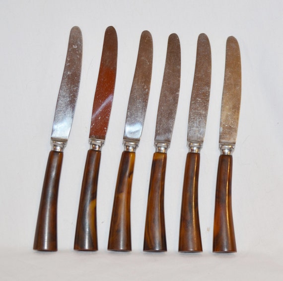 6 Bakelite Handle Butter Knives E. Parker & by HappyWillowAntiques