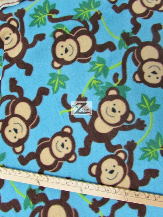 Blue Vine Monkey Print Polar Fleece Fabric 60 Width Sold