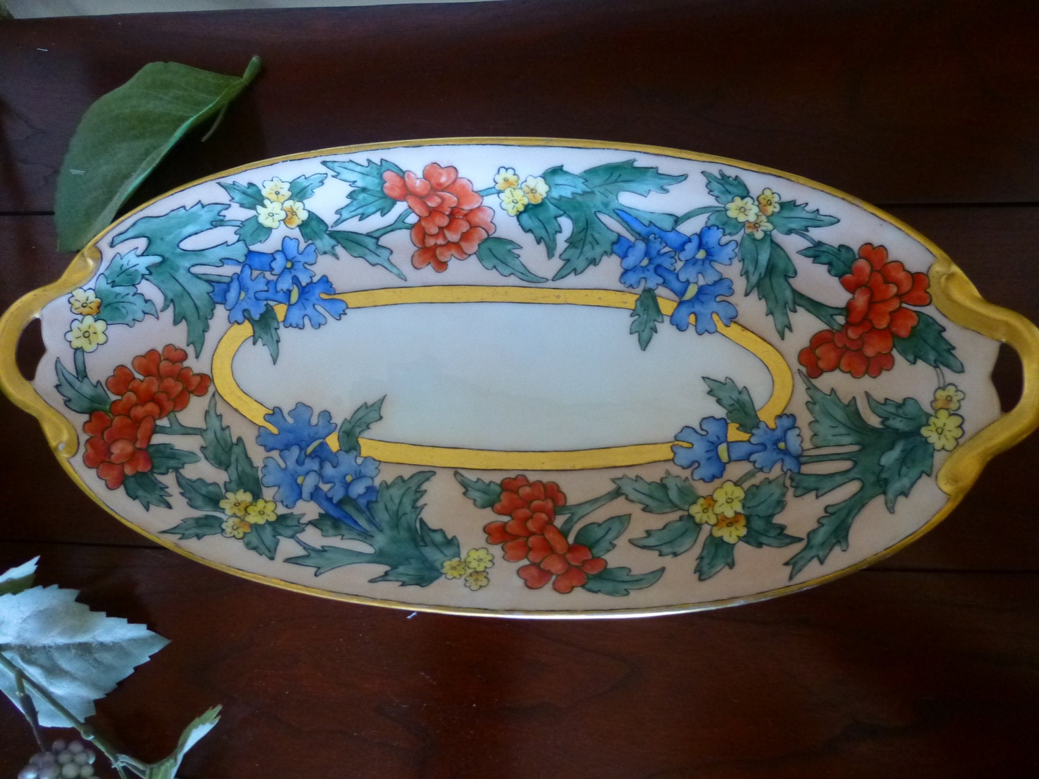 Vintage Limoges Celery Dish hand painted c 1900