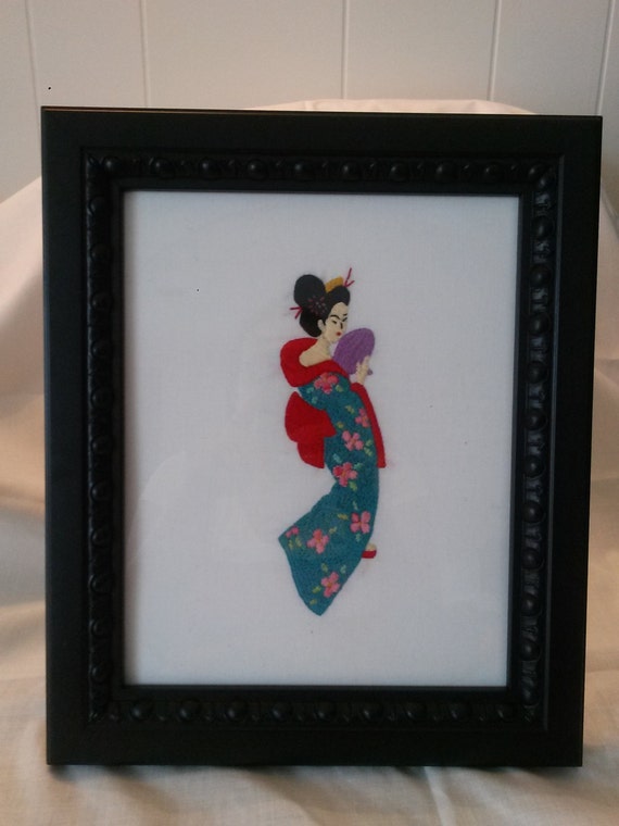 Hand Embroidered Framed Geisha Girl
