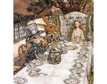 Alice in Wonderland Fabric Block - Tea Party Mad Hatter - Arthur Rackham