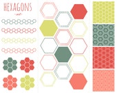 60% OFF SALE Hexagon Clipart Digital Paper, Clip Art Red, Green Hexagon Clipart Christmas Clipart Digital Supplies Il_170x135