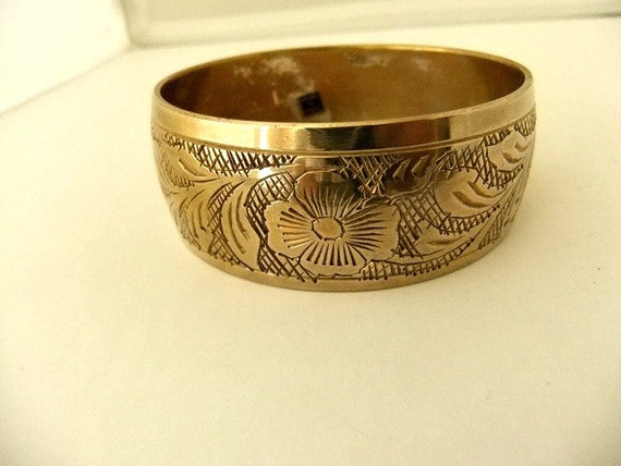 Vintage Etched Brass Bangle Bracelet made in India