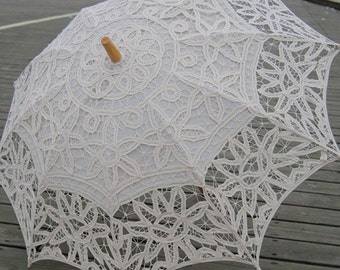 Ivory Color Battenburg Full Lace Umbrella Shabby chic Wedding Bridal Parasol