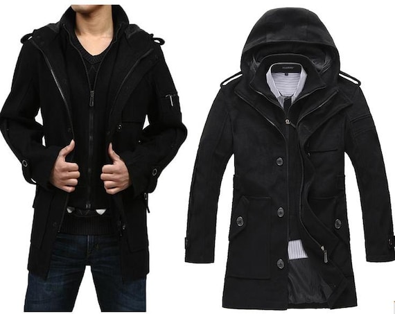 Demon Hoodie Style Blazer Thick Wool Mens Coat by ZenbClothing