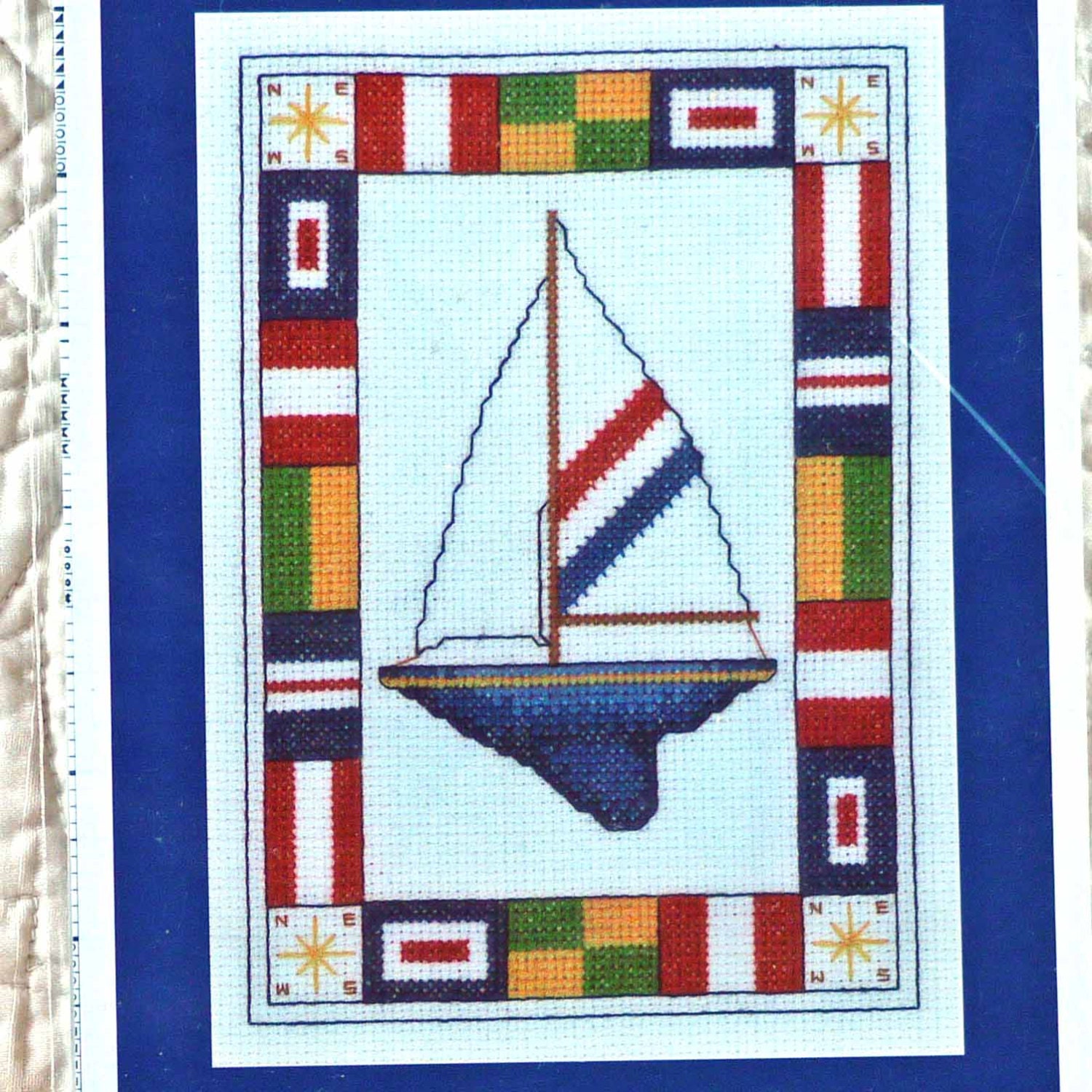 sailboat and nautical flags pattern cross stitch booklet