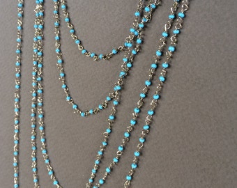 Turquoise Rosary Chain, Glass Seed Bead Chain, Glass Bead Chain, 2.5mm, 5Ft