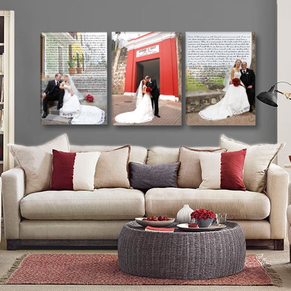  Wedding Vow Wall Art with Wedding Photos Triple Canvas