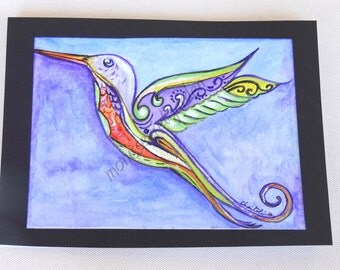 Original water color painting--humming bird--birthday mother, grandma ...