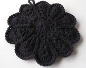 Pot Holders - Hot Pads - Black Flower - Handmade Crochet - Trivet - Made to Order Pot Holders - Hot Pads - Black Flower - Handmade Crochet - Trivet - Made to Order