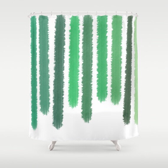Items similar to Green Striped Shower Curtain Shades of Green