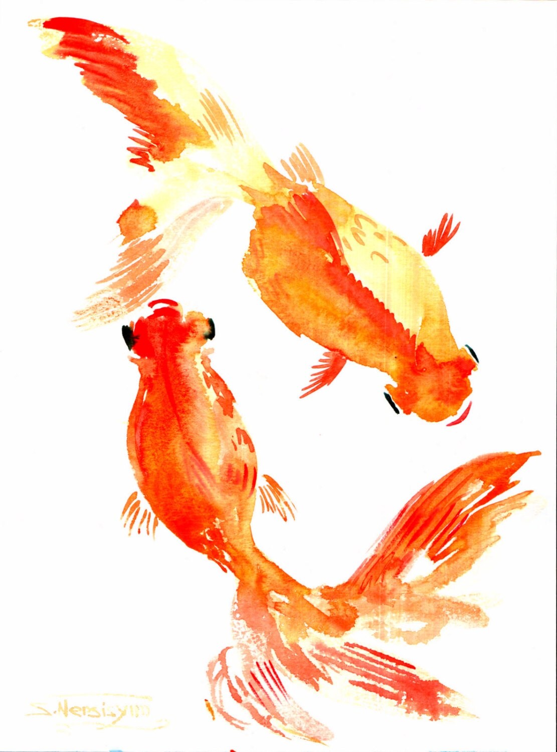 Goldfish Original Watercolor Painting 12 X 9 In Vertical   Il Fullxfull.524824538 Hkai 