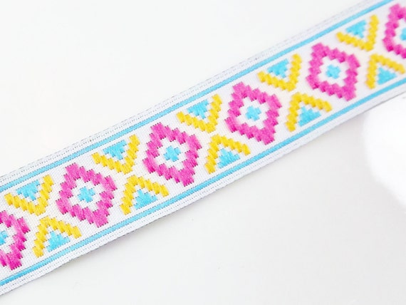 trimm glass media Jacquard Embroidered Blue Geometric & Woven Yellow Pink