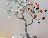 CHAKRA WIRE TREE Sculpture Rainbow Gem Tree on Earthy Rock - Chakra Energy Healing, Reiki Healing, Yoga Gifts, Tree Home Decor