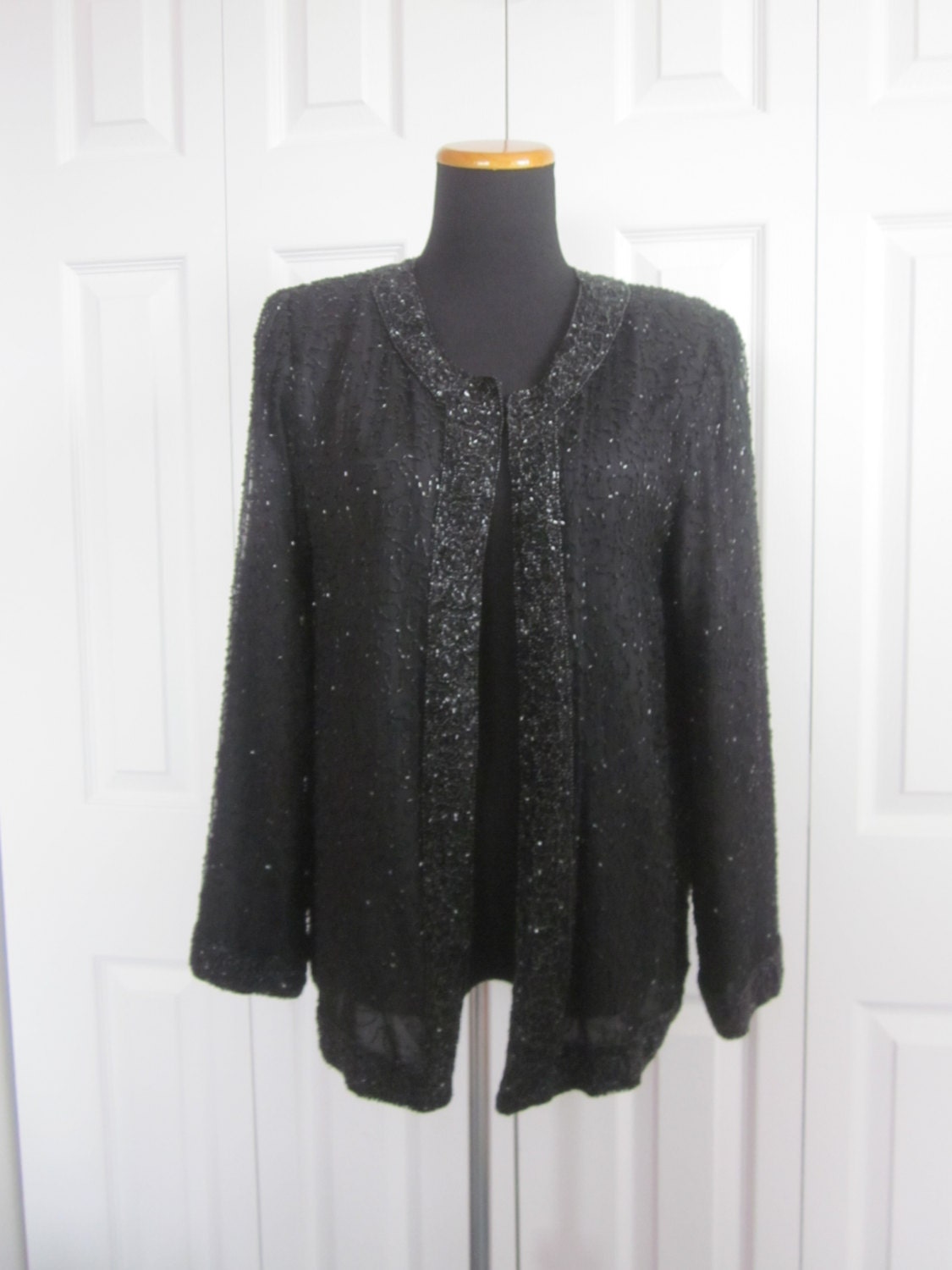 Vintage Black Beaded Jacket Lawrence Kazar Evening Jacket