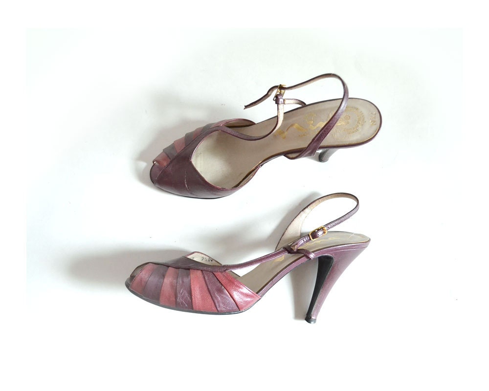 Peeptoe Slingback Shoes / 80s Heel / Purple Heel / 7.5N Pump / Purple ...