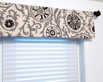 Straight Valance Gray  Ivory Ikat Window Valance Modern