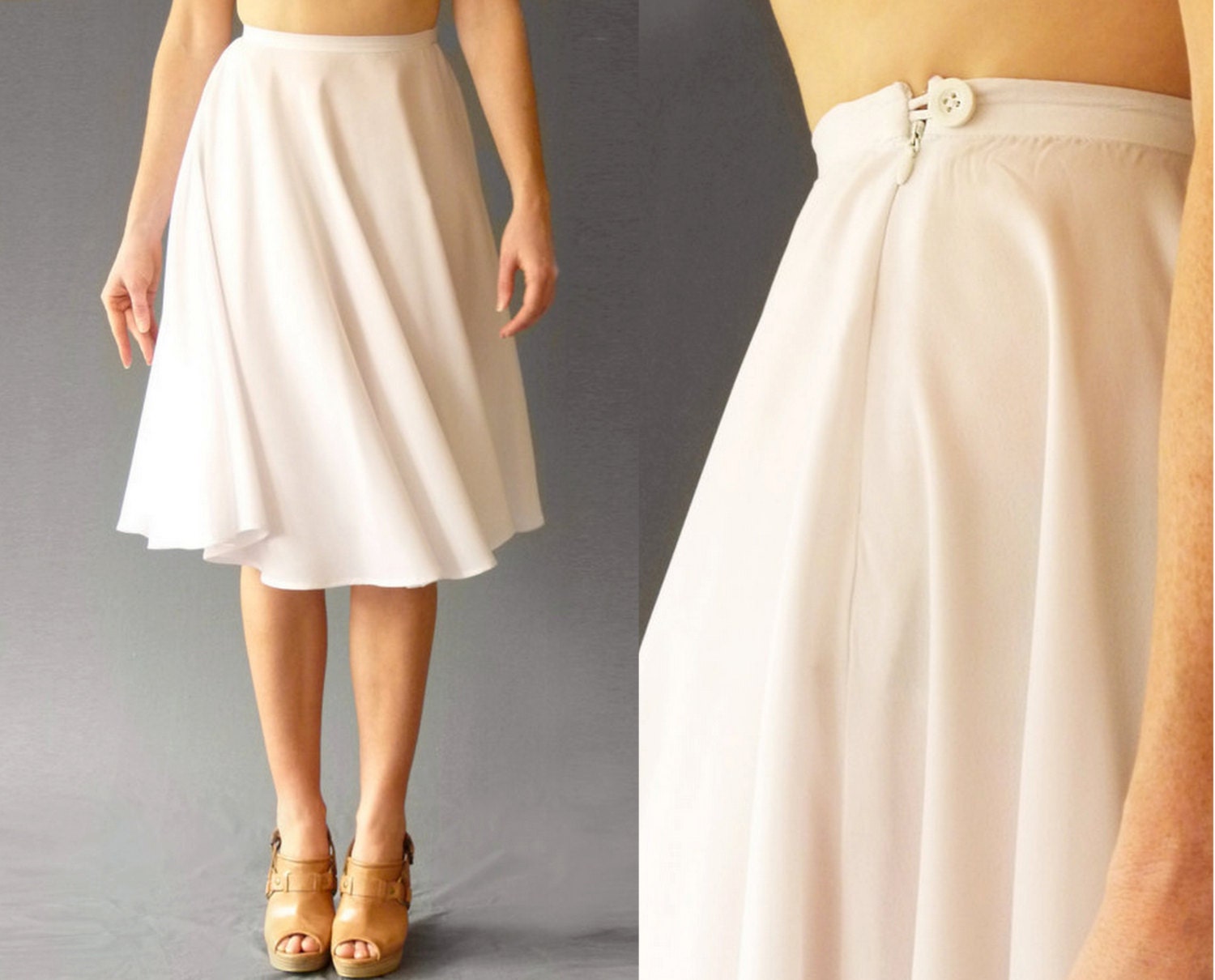 High Waist Full Circle Skirt White Knee length by RadaPriyaDesigns