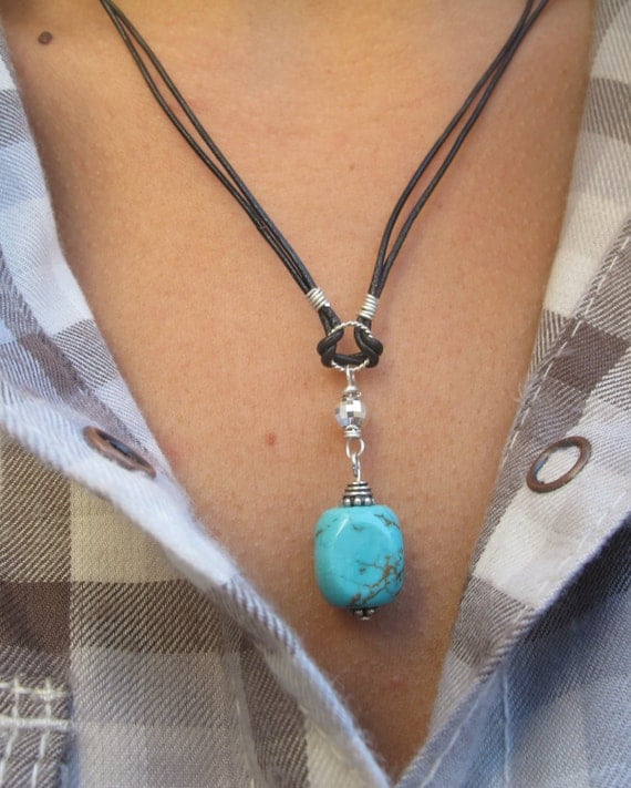 Leather Cord Necklace.Gemstone Necklace.Sterling Silver