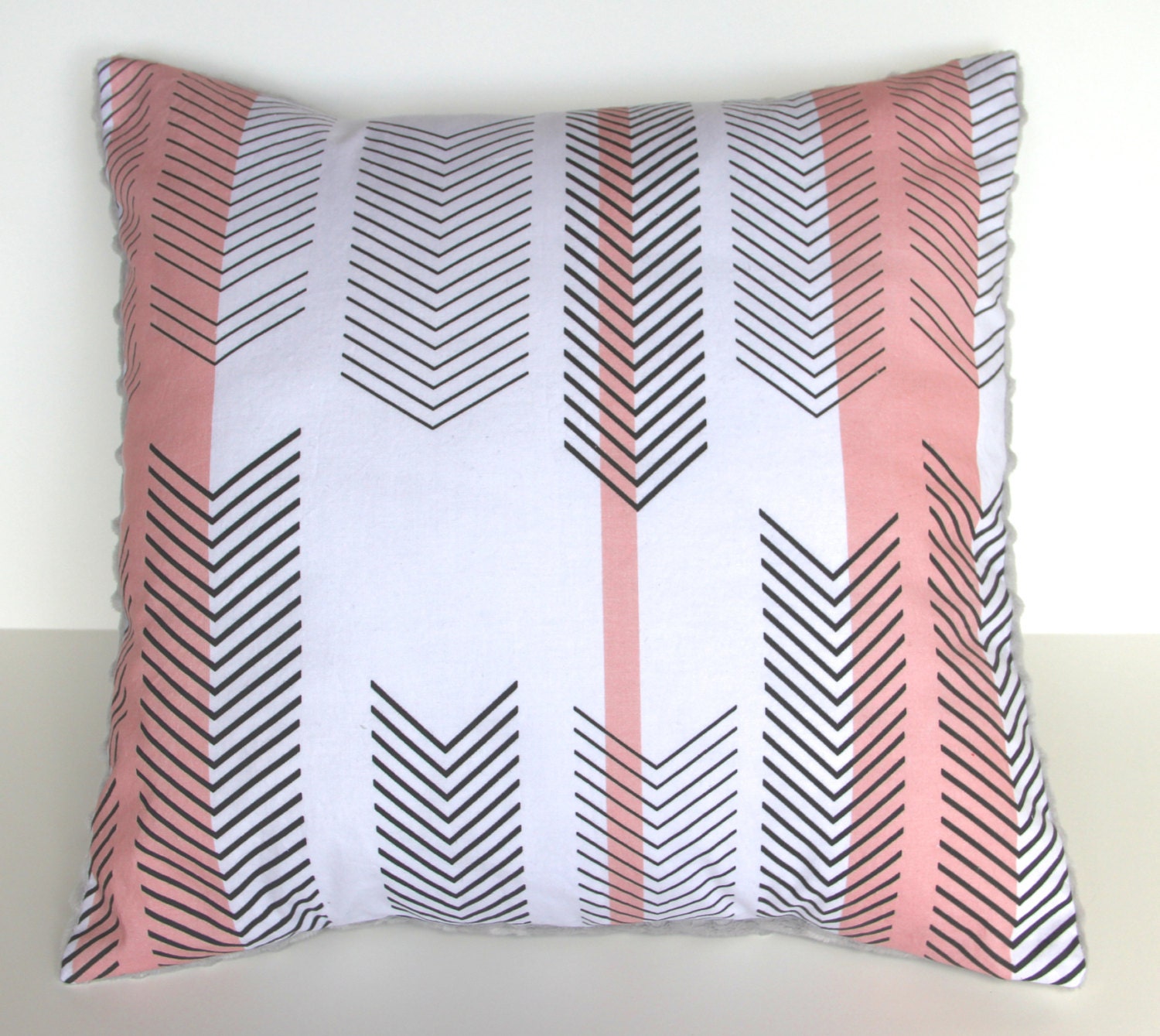 Blush pink gray arrows nursery pillow cover chevron feathers