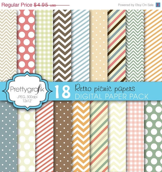80% OFF SALE bright colors digital paper, commercial use, scrapbook papers, background, polka dots, chevron, gingham, stripes - PS618 Il_570xn
