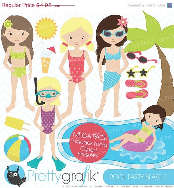 80% OFF SALE pool party clipart commercial use, vector graphics, digital clip art, digital images - CL450 Il_570xn