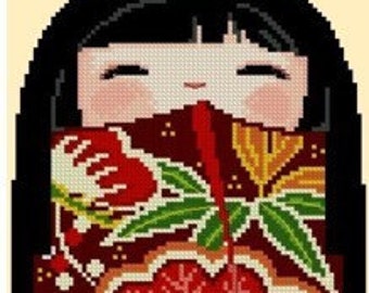 Cute Kokeshi Girl Doll 1 - MINORI -Cross Stitch PDF Pattern