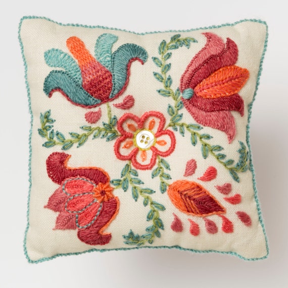 Crewel Embroidery Kit TULIPA pin cushion by AnnaScottEmbroidery