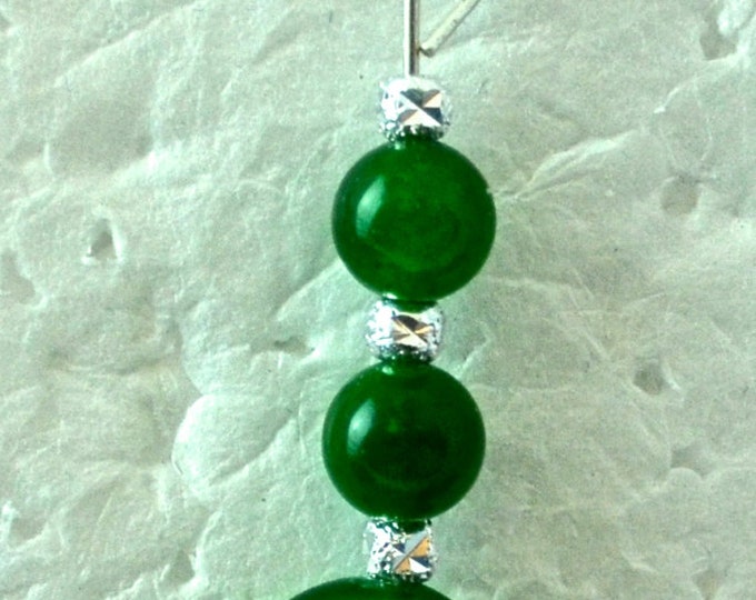 Emerald Gem Bead Earrings, 2 Inch Dangles, Sterling Silver E542
