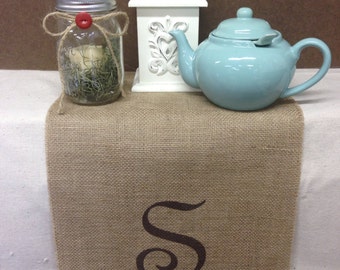 Burlap Table Runner 16" or 18" with wide monogram - Wedding runner Home decor Holiday decorating
